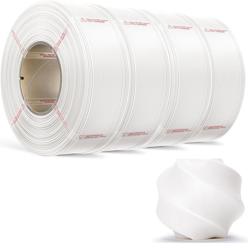 MarsWork PLA Basic, Pre-Dried Refill Filament 4-Pack Bundle (4kg/8.8lbs) for Reusable Spools, 1.75mm Spool-Less Bulk PLA 3D Printing Filament, Compatible with Bambu Lab 3D Printers – White x 4 - Image 1